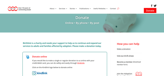 Birthlinks donate page