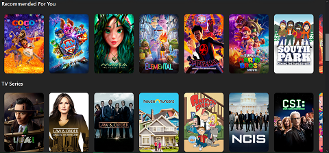 The rest of the Disney+ clone is shown. A slider component with small film and TV posters goes along the top of the screen, all of which grow slightly on hover.