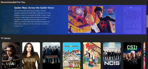 Each movie or show in the Disney+ clone can be clicked on. When clicked, each item displays another picture from the film or show and an overview upon a blue-indigo gradient. This example shows the overview for a Spiderman film. 
